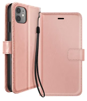 Produktbild von Mayaxess, Klapphülle für iPhone 11 mit Handschlaufe und Standfunktion, Roségold