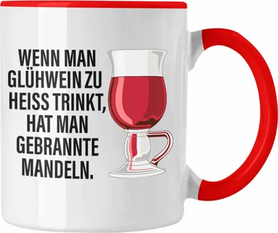 Produktbild von Trendation - Glühwein Tasse Lustig Spruch Glühweinbecher mit Henkel Doppelwandig Glühweintassen Gläser Weihnachtsmarkt Becher Tassen Geschenk - Gebrannte Mandeln (Rot)
