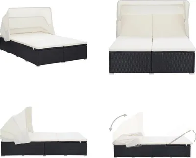 Produktbild von vidaXL 2 Personen Sonnenliege mit Auflage Poly Rattan Schwarz - Sonnenliege - Sonnenliegen - Gartenliege - Gartenliegen