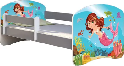 Produktbild von ACMA Jugendbett Kinderbett Junior-Bett Komplett-Set mit Matratze Lattenrost und Rausfallschutz Grau 09 Meerjungfrau 180x80