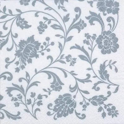 Produktbild von Servietten Papier 33x33cm 3-lagig Arabeske 20 Stück Weiß / Silber