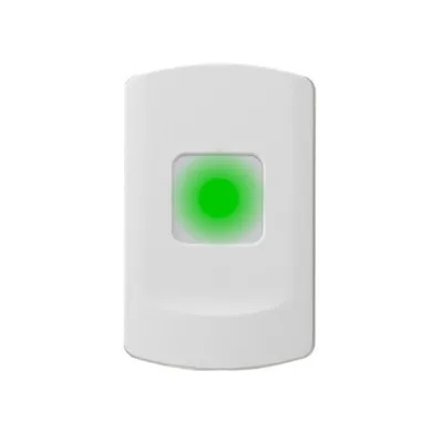 A white status indicator light with a green glow.