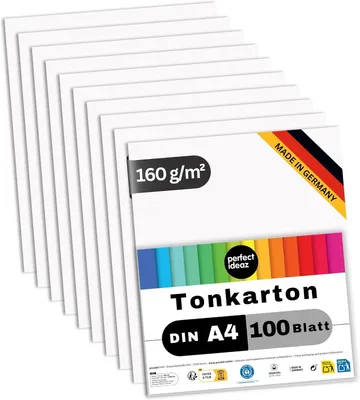 Imagen del producto de Cartulina para manualidades, formato DIN A4, 160 g/m², 100 hojas, color blanco, ideal para trabajos de manualidades