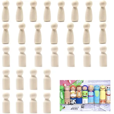 Produktbild von 30 Stück Holzfiguren zum Bemalen,Unvollendete Holz Spielfiguren Natur Kleine Holzfiguren Puppen Leere Holzkegel für Diy Dekoration Bemalen Basteln