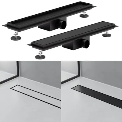 Produktbild von 2in1 Duschrinne Schwarz Duschablauf Bodenablauf Abflussrinne Edelstahl Haarsieb befliesbar 50 cm