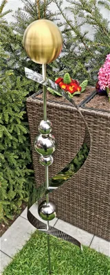 Produktbild von Skulptur Merkur gold matt gebürstet Edelstahl 150 cm Beetstecker Gartenstecker Rosenkugel