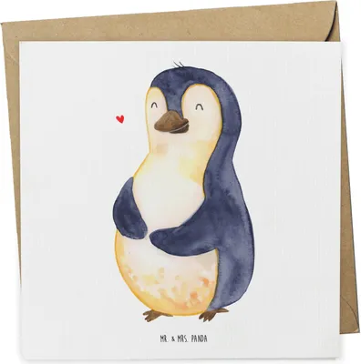 Produktbild von Mr. & Mrs. Panda Grußkarte Pinguin Diät - Weiß - Geschenk, anlasskarte, Klappkarte, Motivation, Abnehmen, Glückwunschkarte, doppelkarte, faltkarte, Pinguine, Bierbauch