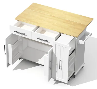 Productafbeelding van Keukenwagen - Keukentrolley - Serveerwagen - Keukenkast - Keukeneiland - Uitschuifbaar Werkblad 120x65 cm