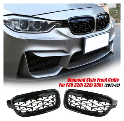 Image de Calandres en forme de reins pour BMW Série 3 2012-2018 F30/F31, style Diamond, noir brillant