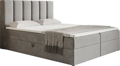 Produktbild von Boxspringbett 160x200 cm Foro - Doppelbett mit Lattenrost & Topper, Bettkasten - Bonell-Matratze, Samtstoff (Grau - Jasmine 90)