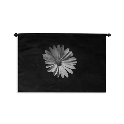 Produktbild von MuchoWow® Wandteppich Wandbehang Ein weißes Gänseblümchen auf schwarzem Hintergrund 120x80 cm Tapisserie Dekoration Wandtuch - Wanddekorationen - Wandtücher