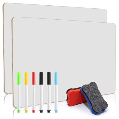Zdjęcie produktu dla Tablica suchościeralna A3 dwustronna - Zestaw 2 szt. - 42 x 30 cm - Z gąbką i markerami - Drewno