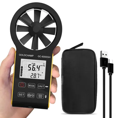 Digitales Anemometer, CFM, wiederaufladbar, 0,3–30 m/s, Touchscreen