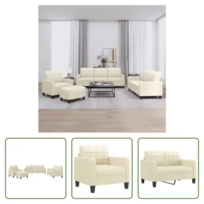 Produktbild von The Living Store 4-tlg. Sofagarnitur mit Kissen Creme Kunstleder