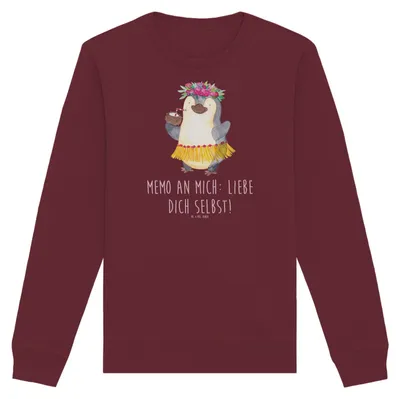Produktbild von Mr. & Mrs. Panda Baumwoll Pullover Pinguin Kokosnuss Größe XXL - Burgundy - Geschenk, Urlaub, Hawaii, Sweatshirt, Pulli, Aloha, Sweater