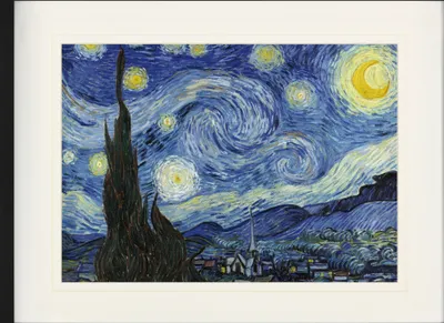 Obrázek produktu pro Vincent Van Gogh Zarámovaný obraz s elegantním paspartováním | Obrazy na zeď | V rámu - Hvězdná noc, 1889 (60 x 80 cm)