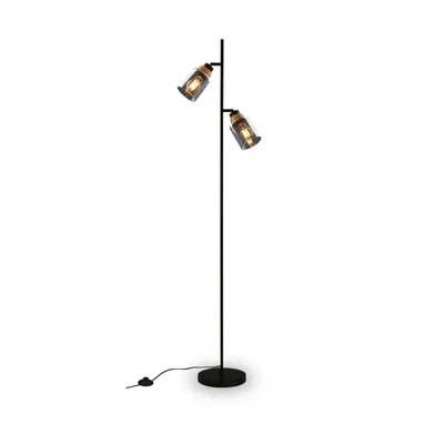 Immagine prodotto di Lampada da terra, con legno, vetro fumé, 2xE27/max.10