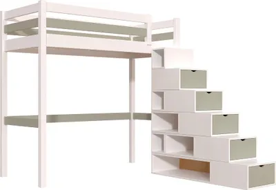 Produktbild von Hochbett holz mit Treppenregal Sylvia - 90x200 - Weiß/Mokka