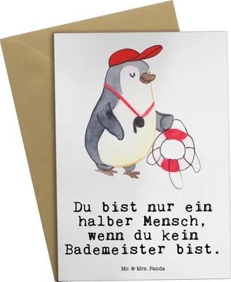 Produktbild von Mr. & Mrs. Panda Klappkarte Bademeister Herz - Weiß - Geschenk, Freibad, Beruf, weihnachtskarten, einladungskarten, Grußkarten, Grußkarte, osterkarte, Schwimmbad, Spruch