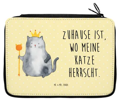 Produktbild von Mr. & Mrs. Panda Schreibmappe Katze König - Gelb Pastell - Geschenk, Wohnung, Federmappe, Cat, Haha, Bleistiftetui, Federtasche, Schlampermäppchen, Katzen, Mäppchen