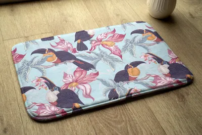 Produktbild von Badteppich Saugfähige - Badezimmer Teppich - Rutschfester Badvorleger Badematte - 75x45 cm - Vögel Blumen