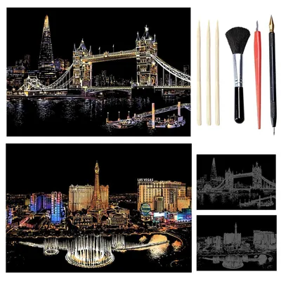 Image de Kit de création de tableaux en relief, 2 pièces, série "Villes", format A3 : Las Vegas et Tower Bridge