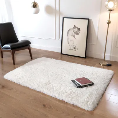 Produktbild von Hochflor Teppich 120x160 cm Shaggy, weicher Langflor mit Anti-Rutsch Rücken für Wohnzimmer, Schlafzimmer und Kinderzimmer, wärmender Bettvorleger, Creme, modern
