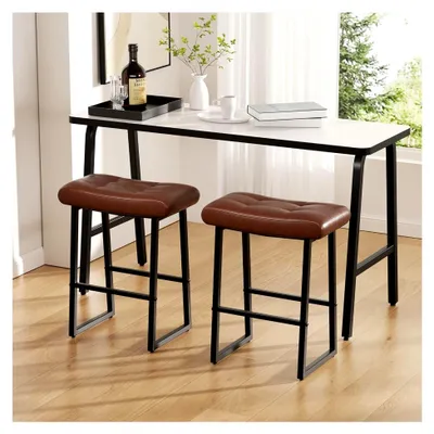 Produktbild von Barhocker 2er Set, Barstühle mit Sattelsitz und Fußstütze, klappbare Barhocker 61 cm Höhe, Küchenhocker ohne Lehne mit robustem Metallgestell, 150 kg belastbar für Küche und Bar (Dunkelbraun)