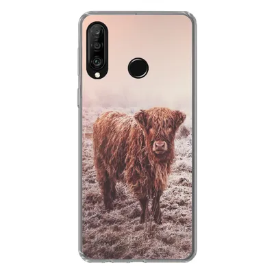 Produktbild von MuchoWow® Handyhülle Schutzhülle Hülle für Huawei P30 Lite Schottische Highlander - Schnee - Sonne Silikon Softcase Handy Hülle - Handyhülle