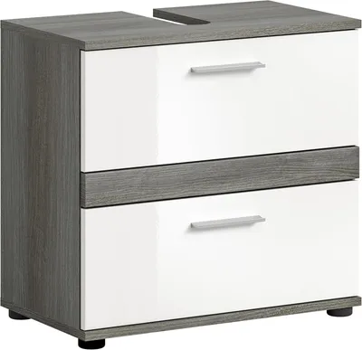 Image de Blake meuble sous lavabo 2 tiroirs blanc brillant, gris.