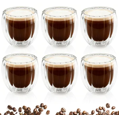 Image de Omgoods - Ensemble de 6 tasses à expresso à double paroi en verre borosilicaté, 80 ml