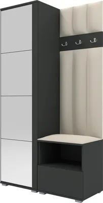 Produktbild von Garderoben-Set Nela I LUX mit Spiegel, gepolsterte Garderobe 100 cm mit Sitzbank, Wandpaneelen und Stauraum (Farbe: Graphit + Trinity 01)