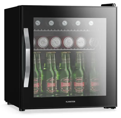 Produktbild von Klarstein Getränkekühlschrank 47L – Spiegelglastür, LED, 0-13°C, 2 Metallablagen, Kompressor, kleiner Kühlschrank mit Glastür, präzise Temperaturregelung