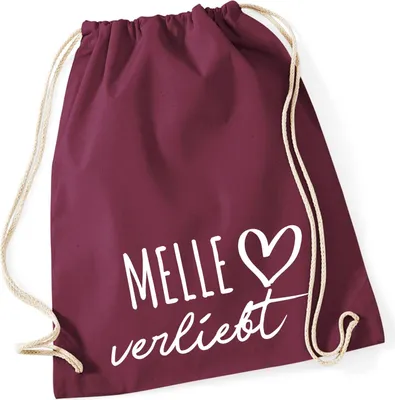 Produktbild von Huuraa Turnbeutel Melle verliebt 12 Liter Burgundy Baumwolle Rucksack Geschenkidee