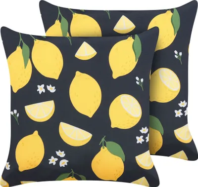 Produktbild von BELIANI Dekokissen 2er Set Schwarz und Gelb Stoffbezug mit Füllung Zitronenmuster 45 x 45 cm Modern Sofakissen Wohnzimmer Salon Schlafzimmer