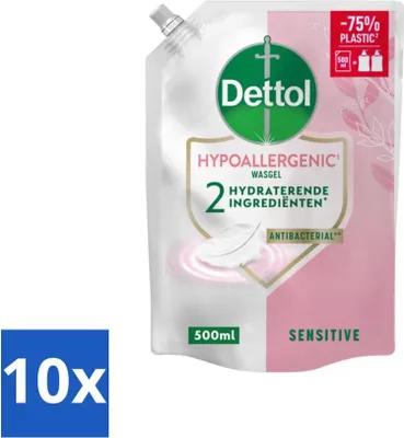 Immagine prodotto di Ricarica di sapone per le mani Dettol - Ipoallergenico - Sensitive - 500 ml - confezione risparmio - 10 pezzi