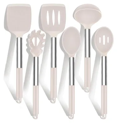 Image de HaWare Ensemble de 6 ustensiles de cuisine en silicone, résistants à la chaleur, lavables au lave-vaisselle - Kaki