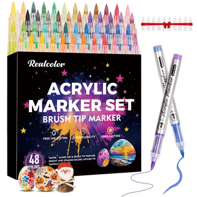 48 Acrylmarker mit Pinselspitze für Holz, Stein, Glas, DIY