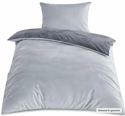 Produktbild von Winter Wende Bettwäsche CashmereLike, 135x200+80x80cm, Plüsch Teddy Flausch, dunkelgrau hellgrau