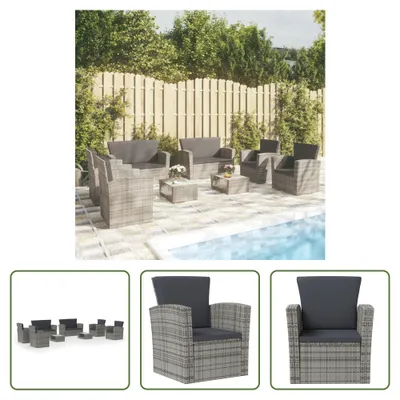 Produktbild von The Living Store 8-tlg. Garten-Lounge-Set mit Kissen Poly Rattan Grau