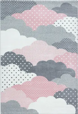 Produktbild von Villa Möbel Bamique Kinderzimmerteppich, Kinderteppich, Frisee, Wolken Design, Farbe:Pink, Grösse:140x200 cm