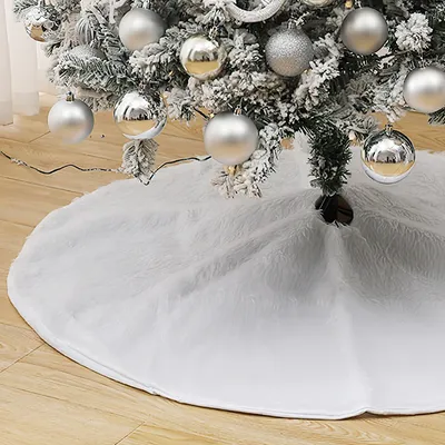 Produktbild von Yakimz Weihnachtsbaumdecke Christbaumdecke Weiß Plüsch Christbaumteppich Rock Rund Filz Tannenbaum Decke kunstfell Weiß,90cm