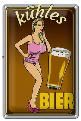 Produktbild von Blechschild Pinup 20x30cm kühles Bier
