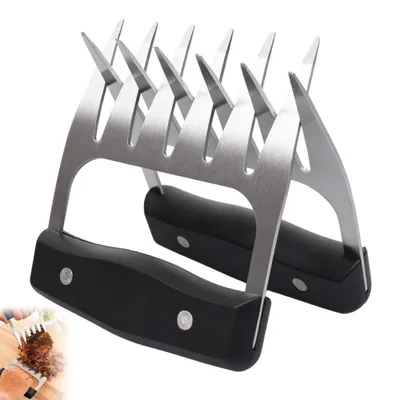 Produktbild von 2er Set Fleischgabel Edelstahl 2CR13, Meat Claws zum Zerkleinern von Fleisch, 6 Zacken Design, ergonomischer PP Griff, für BBQ & Pulled Pork