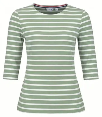 Produktbild von modAS Bretonisches Damenshirt mit 3/4-Arm - Streifenshirt Ringelshirt Basic Shirt Gestreift aus Baumwolle in Salbei-Weiß Größe 44