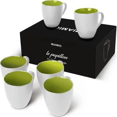 Produktbild von MIAMIO - 6 x 350 ml Kaffeetassen Set Außen Weiß Innen Farbig (Grün)