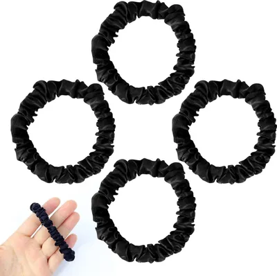 Image de set de 4 élastiques à cheveux en soie satinée noire pour filles dames