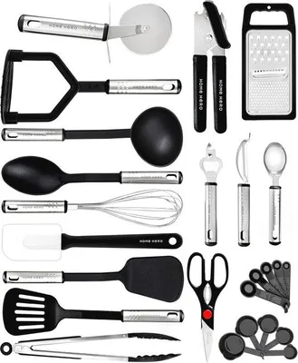 Produktbild von Famanu Kochgeschirr Set 25-teilig - Hitzebeständige Küchenhelfer mit Edelstahlgriffen
