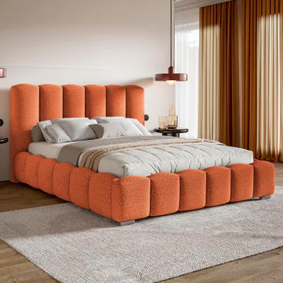 Produktbild von MOTIVENA Grand Bubble Polsterbett 180x200 mit Bettkasten, Holz Lattenrost, Bubble Bett 180x200 Orange Boucle (Catch Me 07)