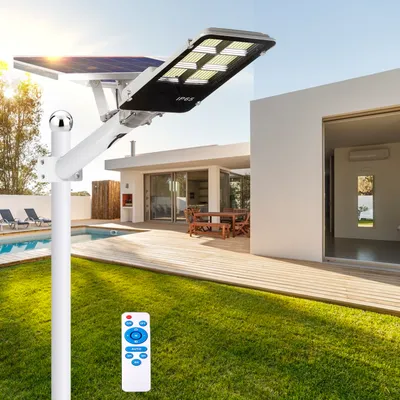 Produktbild von LED Solarlampe Außen IP65 Dimmbar Dämmerungssensor, Straßenleuchte Außenleuchte 462 LEDs 40000lm Fernbedienung  Timer für Hof Garten Straße, Kaltweiß